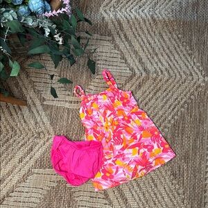 (5for$10) Cat & Jack Pink\Orange Tropical Summer Baby Dress with Bloomers 18m